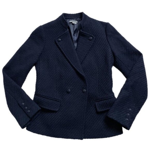 VINCE Bouclé Wool Blend Navy‎ Blue Blazer 6 - Picture 1 of 7